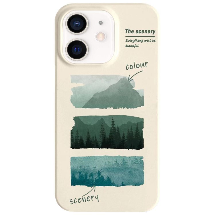 

For iPhone 11 Painted Pattern Skin-friendly PC Phone Case(Beige-Green Watercolor)