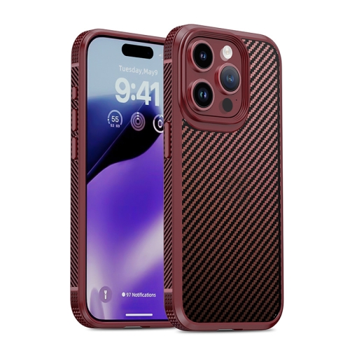 

For iPhone 15 Pro iPAKY MG Series Carbon Fiber PC + TPU Protective Phone Case(Dark Red)