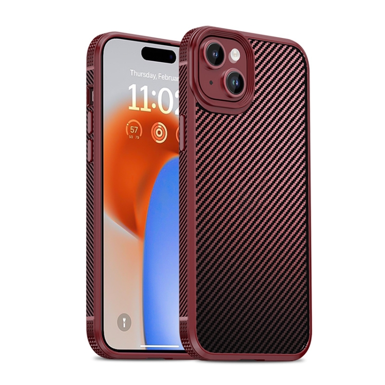 

For iPhone 15 Plus iPAKY MG Series Carbon Fiber PC + TPU Protective Phone Case(Dark Red)