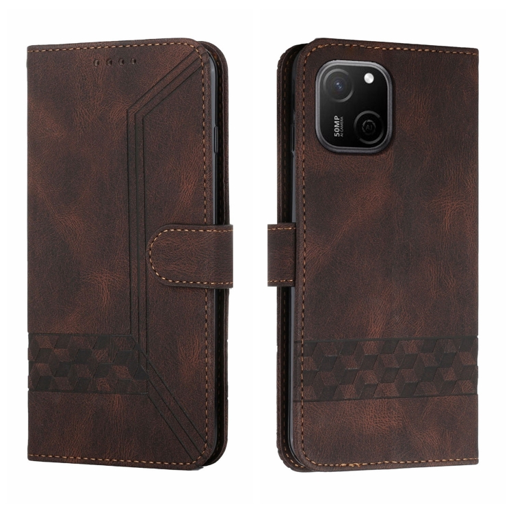 

For Huawei Maimag A20 Cubic Skin Feel Flip Leather Phone Case(Brown)