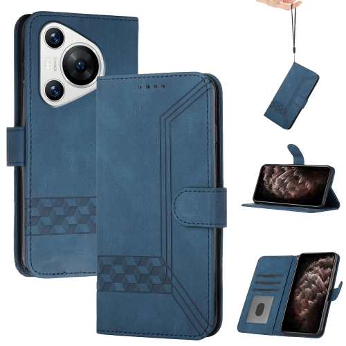 

For Huawei Pura 70 Pro/70 Pro+ Cubic Skin Feel Flip Leather Phone Case(Blue)
