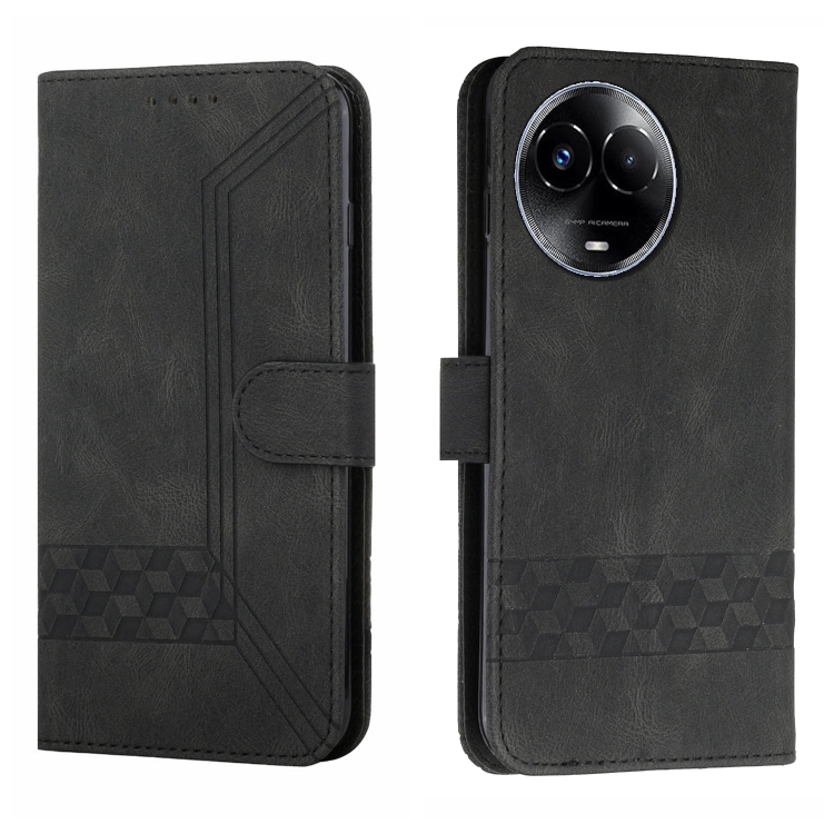 

For Realme 11 Cubic Skin Feel Flip Leather Phone Case(Black)
