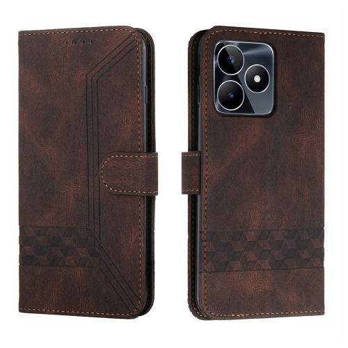 

For Realme C53 Cubic Skin Feel Flip Leather Phone Case(Brown)