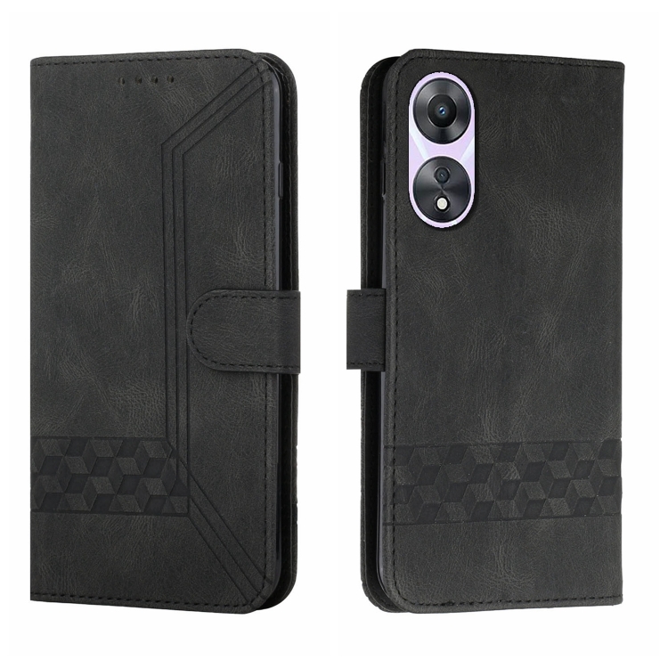 

For OPPO A58 4G Cubic Skin Feel Flip Leather Phone Case(Black)