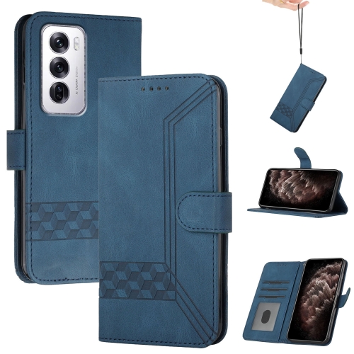 

For OPPO Reno12 Global Cubic Skin Feel Flip Leather Phone Case(Blue)