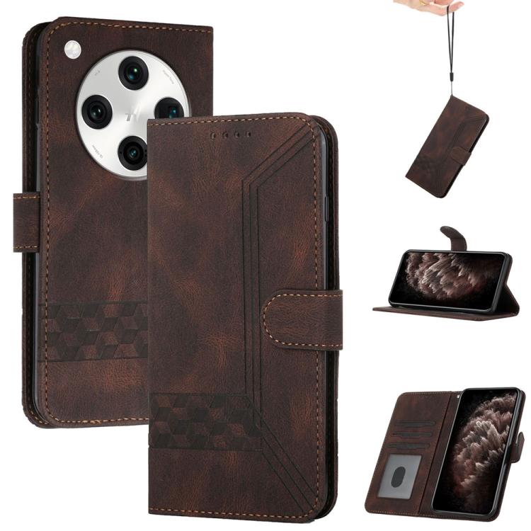 

For OPPO Find X8 Pro Cubic Skin Feel Flip Leather Phone Case(Brown)