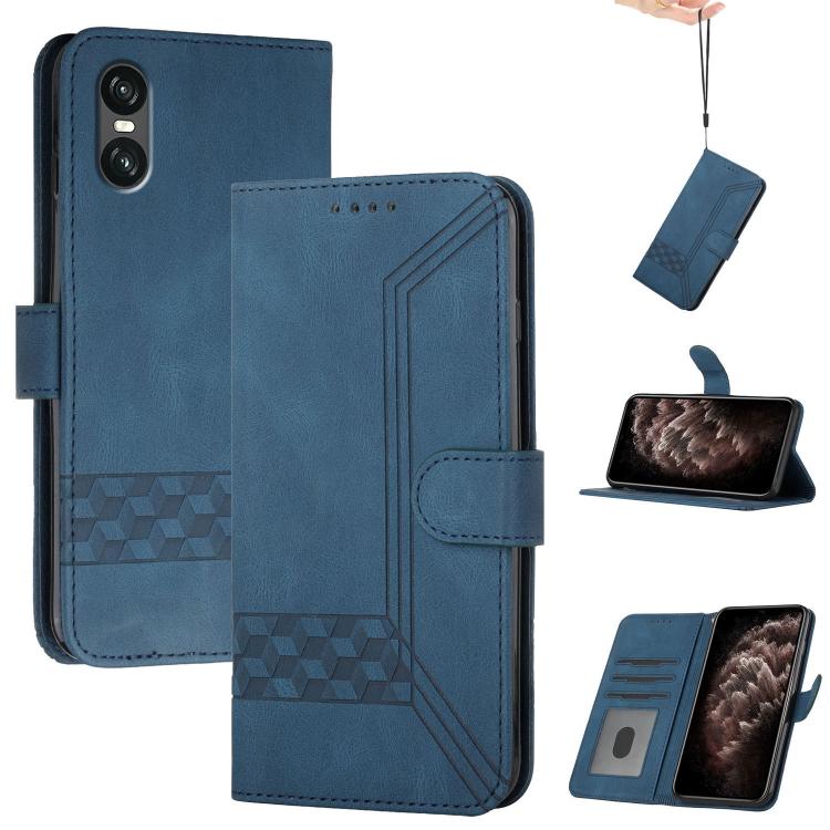 

For Sony Xperia 10 VII Cubic Skin Feel Flip Leather Phone Case(Blue)