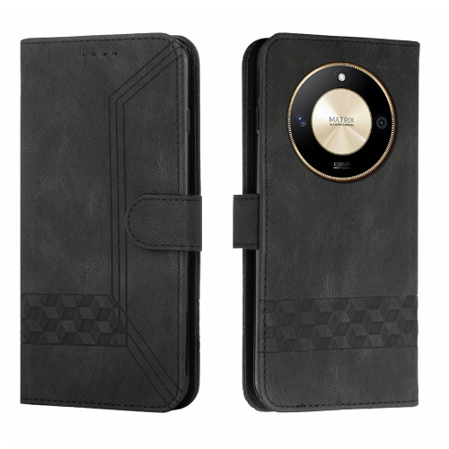 

For Honor X50 Cubic Skin Feel Flip Leather Phone Case(Black)