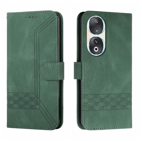 

For Honor 90 Cubic Skin Feel Flip Leather Phone Case(Green)