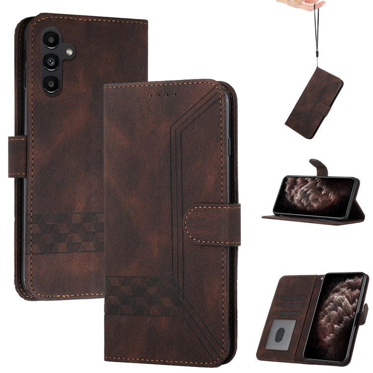 

For Samsung Galaxy A25 Cubic Skin Feel Flip Leather Phone Case(Brown)