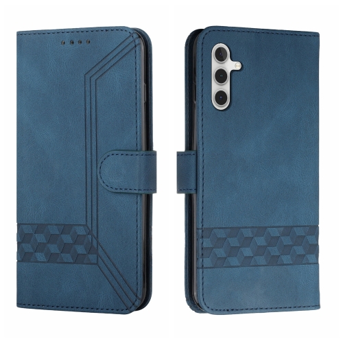 

For Samsung Galaxy M34 Cubic Skin Feel Flip Leather Phone Case(Blue)