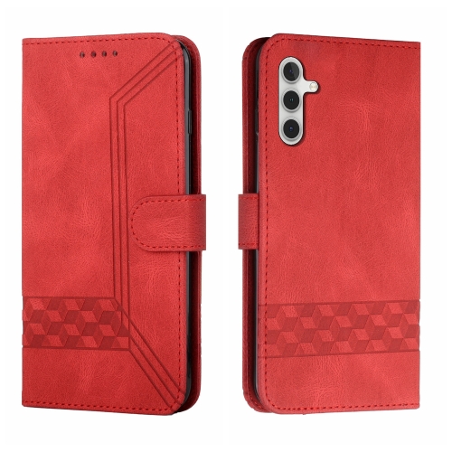 

For Samsung Galaxy M34 Cubic Skin Feel Flip Leather Phone Case(Red)