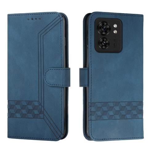 

For Motorola Edge 40 Cubic Skin Feel Flip Leather Phone Case(Blue)