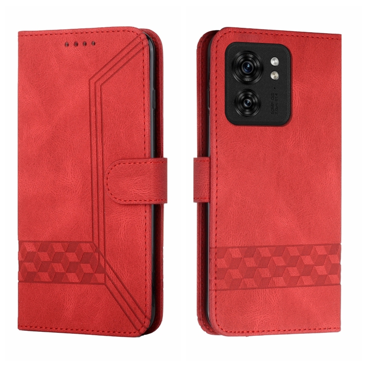 

For Motorola Edge 40 Cubic Skin Feel Flip Leather Phone Case(Red)