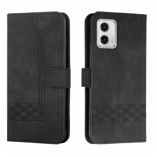 

For Motorola Moto G53 / G23 / G13 Cubic Skin Feel Flip Leather Phone Case(Black)