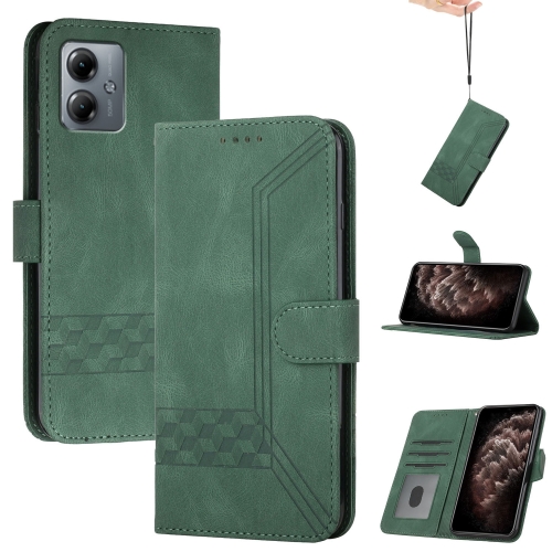 

For Motorola Moto G14 Cubic Skin Feel Flip Leather Phone Case(Green)