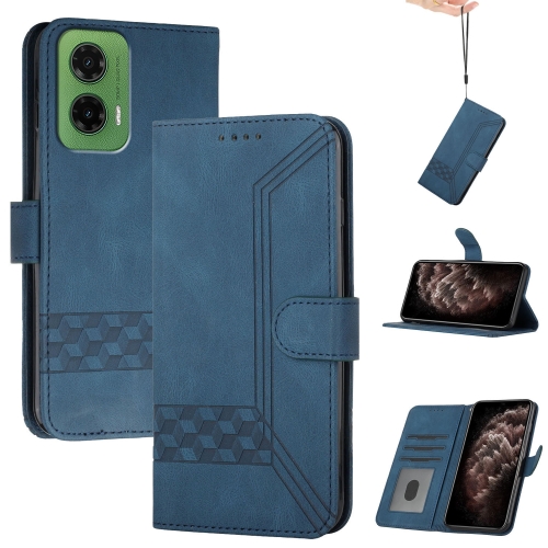 

For Motorola Moto G35 Cubic Skin Feel Flip Leather Phone Case(Blue)