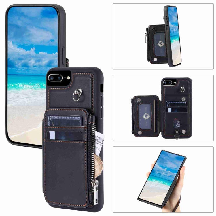 

For iPhone 8 Plus / 7 Plus Zipper Card Slots RFID Phone Case(Black)