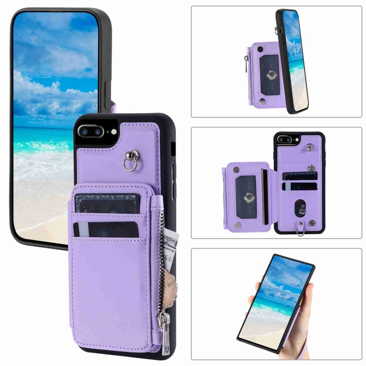 

For iPhone 8 Plus / 7 Plus Zipper Card Slots RFID Phone Case(Purple)