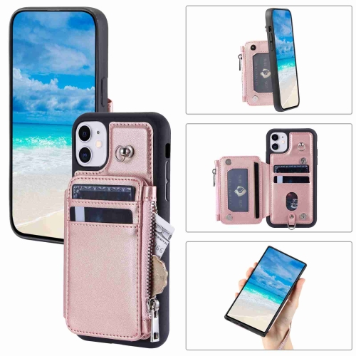 

For iPhone 11 Zipper Card Slots RFID Phone Case(Rose Gold)