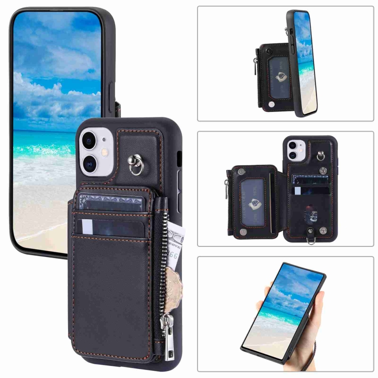 

For iPhone 11 Zipper Card Slots RFID Phone Case(Black)
