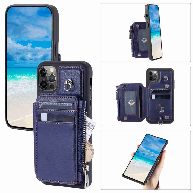 

For iPhone 12 Pro Max Zipper Card Slots RFID Phone Case(Blue)