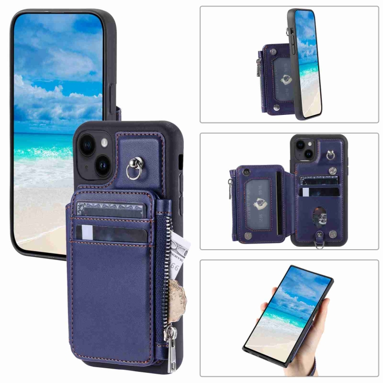 

For iPhone 13 Zipper Card Slots RFID Phone Case(Blue)