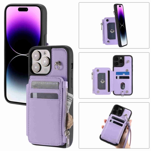 

For iPhone 13 Pro Zipper Card Slots RFID Phone Case(Purple)