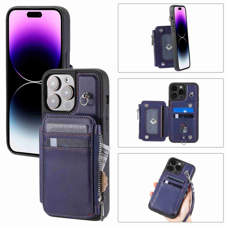 

For iPhone 14 Pro Zipper Card Slots RFID Phone Case(Blue)