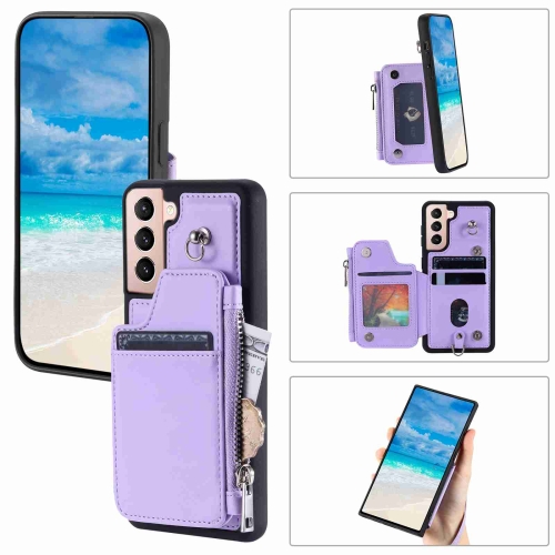 

For Samsung Galaxy S21 5G Zipper Card Slots RFID Phone Case(Purple)