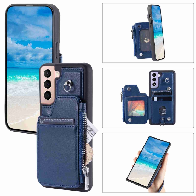 

For Samsung Galaxy S22+ 5G Zipper Card Slots RFID Phone Case(Blue)