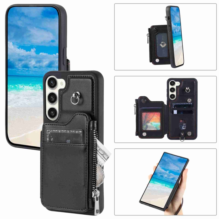 

For Samsung Galaxy S23 5G Zipper Card Slots RFID Phone Case(Black)