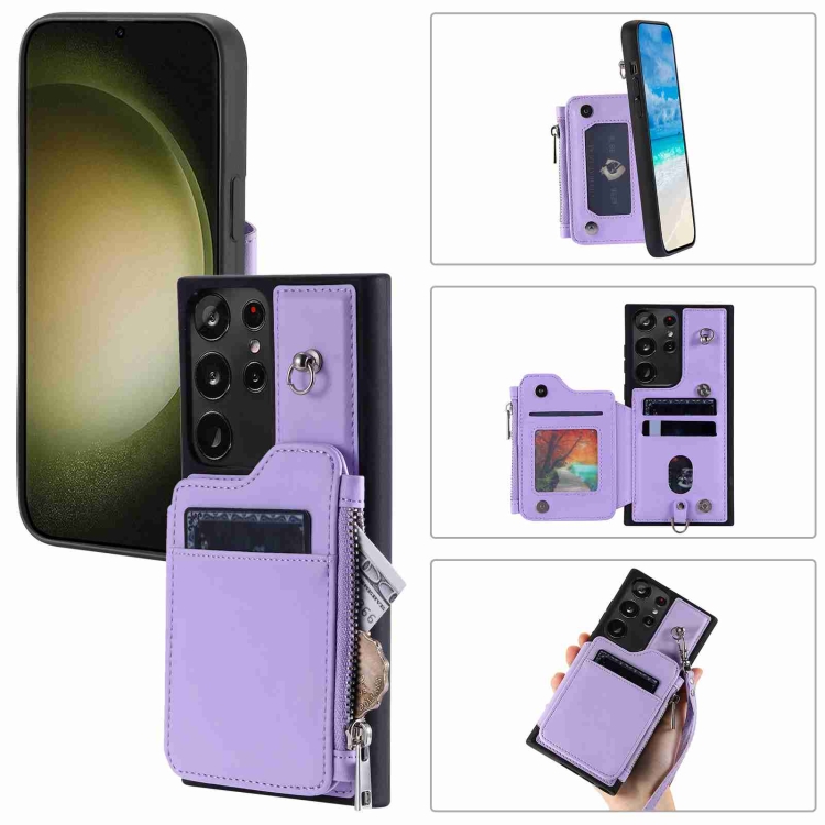 

For Samsung Galaxy S23 Ultra 5G Zipper Card Slots RFID Phone Case(Purple)
