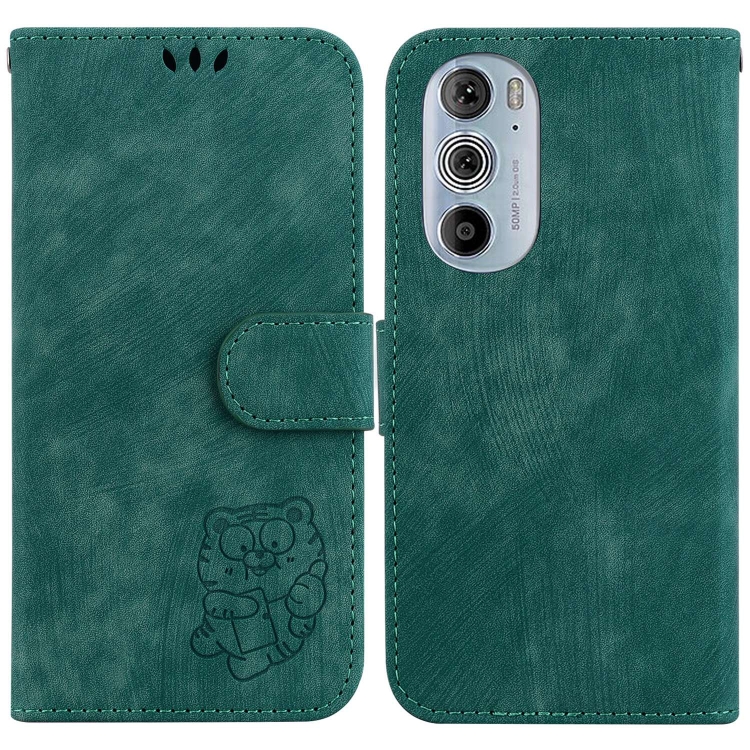 

For Motorola Edge 30 Pro / Edge+ 2022 Little Tiger Embossed Leather Phone Case(Green)