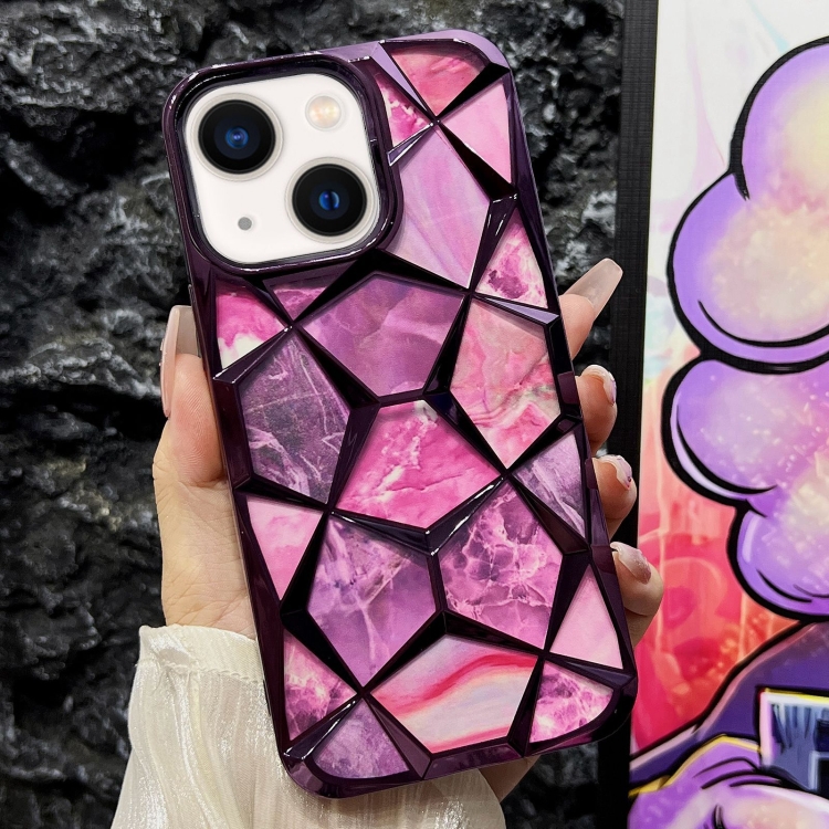 

For iPhone 14 Plus Water Cube Marble Electroplating TPU Phone Case(Purple)