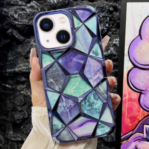 

For iPhone 14 Plus Water Cube Marble Electroplating TPU Phone Case(Blue)