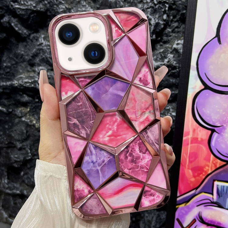

For iPhone 14 Plus Water Cube Marble Electroplating TPU Phone Case(Pink)