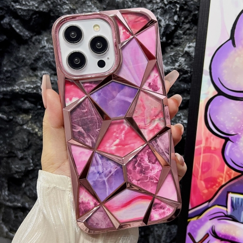 

For iPhone 14 Pro Water Cube Marble Electroplating TPU Phone Case(Pink)