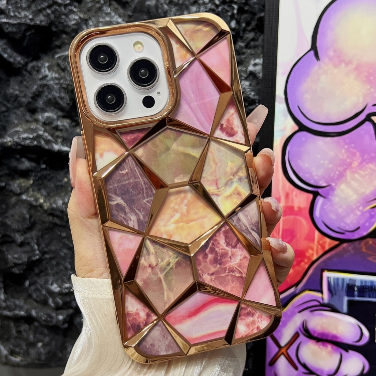 

For iPhone 14 Pro Max Water Cube Marble Electroplating TPU Phone Case(Gold)