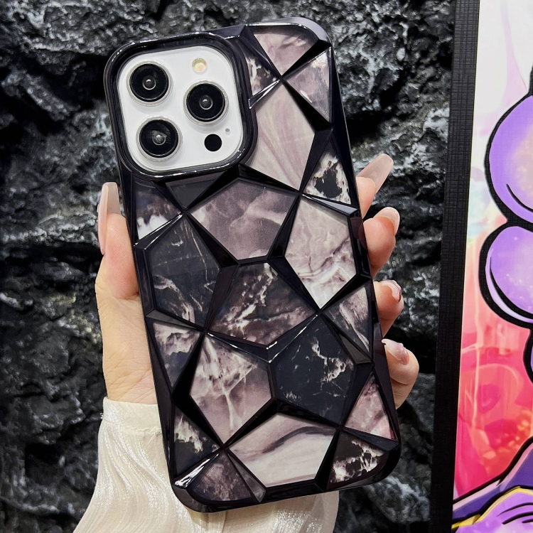 

For iPhone 13 Pro Max Water Cube Marble Electroplating TPU Phone Case(Black)