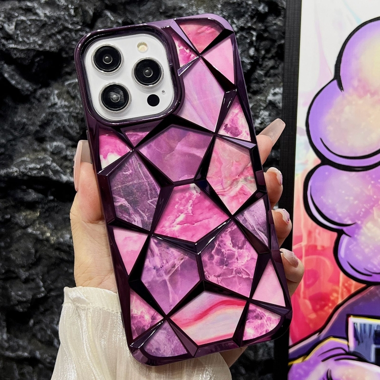 

For iPhone 13 Pro Water Cube Marble Electroplating TPU Phone Case(Purple)