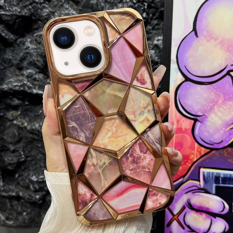 

For iPhone 13 Water Cube Marble Electroplating TPU Phone Case(Gold)