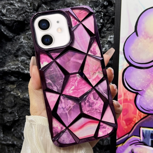 

For iPhone 12 Water Cube Marble Electroplating TPU Phone Case(Purple)