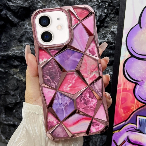 

For iPhone 12 Water Cube Marble Electroplating TPU Phone Case(Pink)