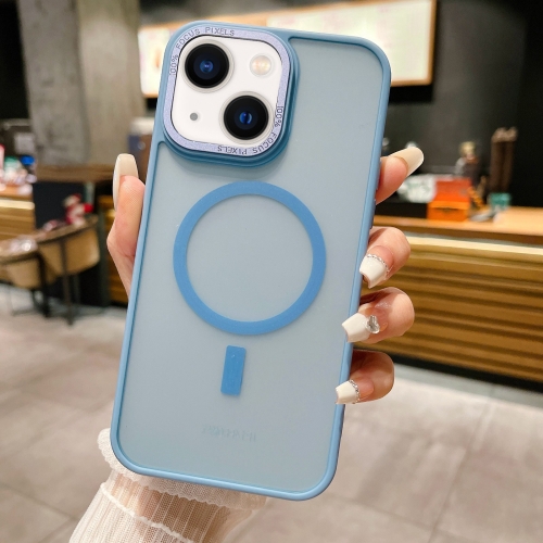 For iPhone 15 Imitation Metal Frosted Skin Feel Acrylic MagSafe Phone Case(Sierra Blue) краска фасадная и для интерьеров bayramix acrylic profi матовая прозрачная база с 0 9 л