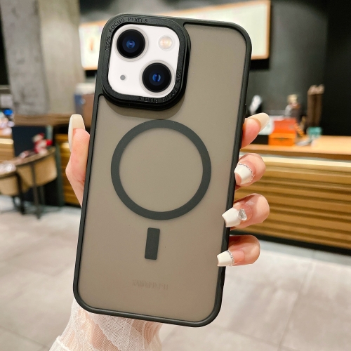 For iPhone 14 Plus Imitation Metal Frosted Skin Feel Acrylic MagSafe Phone Case(Black) краска фасадная и для интерьеров bayramix acrylic profi матовая прозрачная база с 0 9 л