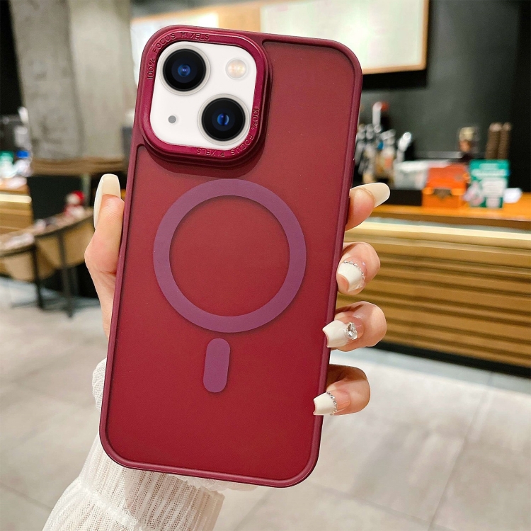 

For iPhone 14 Imitation Metal Frosted Skin Feel Acrylic MagSafe Phone Case(Red)
