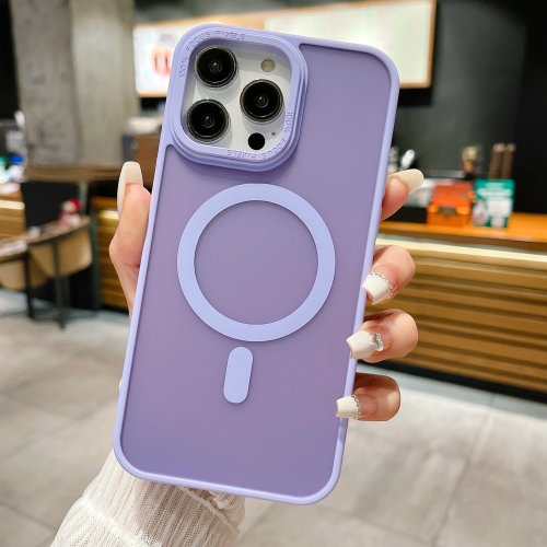 

For iPhone 14 Pro Imitation Metal Frosted Skin Feel Acrylic MagSafe Phone Case(Light Purple)