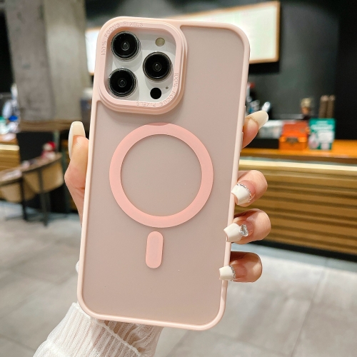 For iPhone 14 Pro Max Imitation Metal Frosted Skin Feel Acrylic MagSafe Phone Case(Pink) краска фасадная и для интерьеров bayramix acrylic profi матовая прозрачная база с 0 9 л