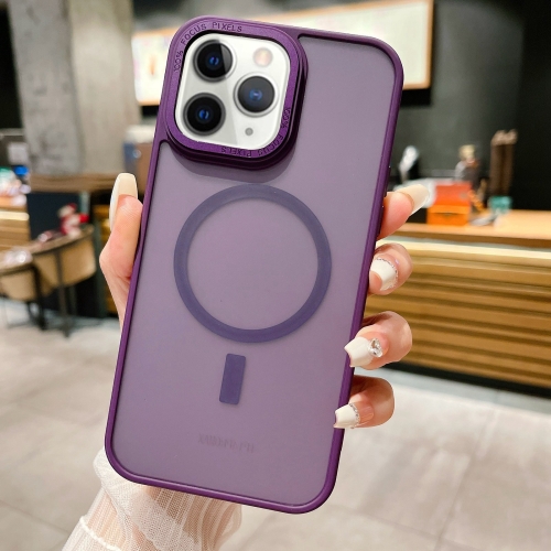 For iPhone 11 Pro Max Imitation Metal Frosted Skin Feel Acrylic MagSafe Phone Case(Deep Purple) 200g capacity transparency acrylic material cream bottle